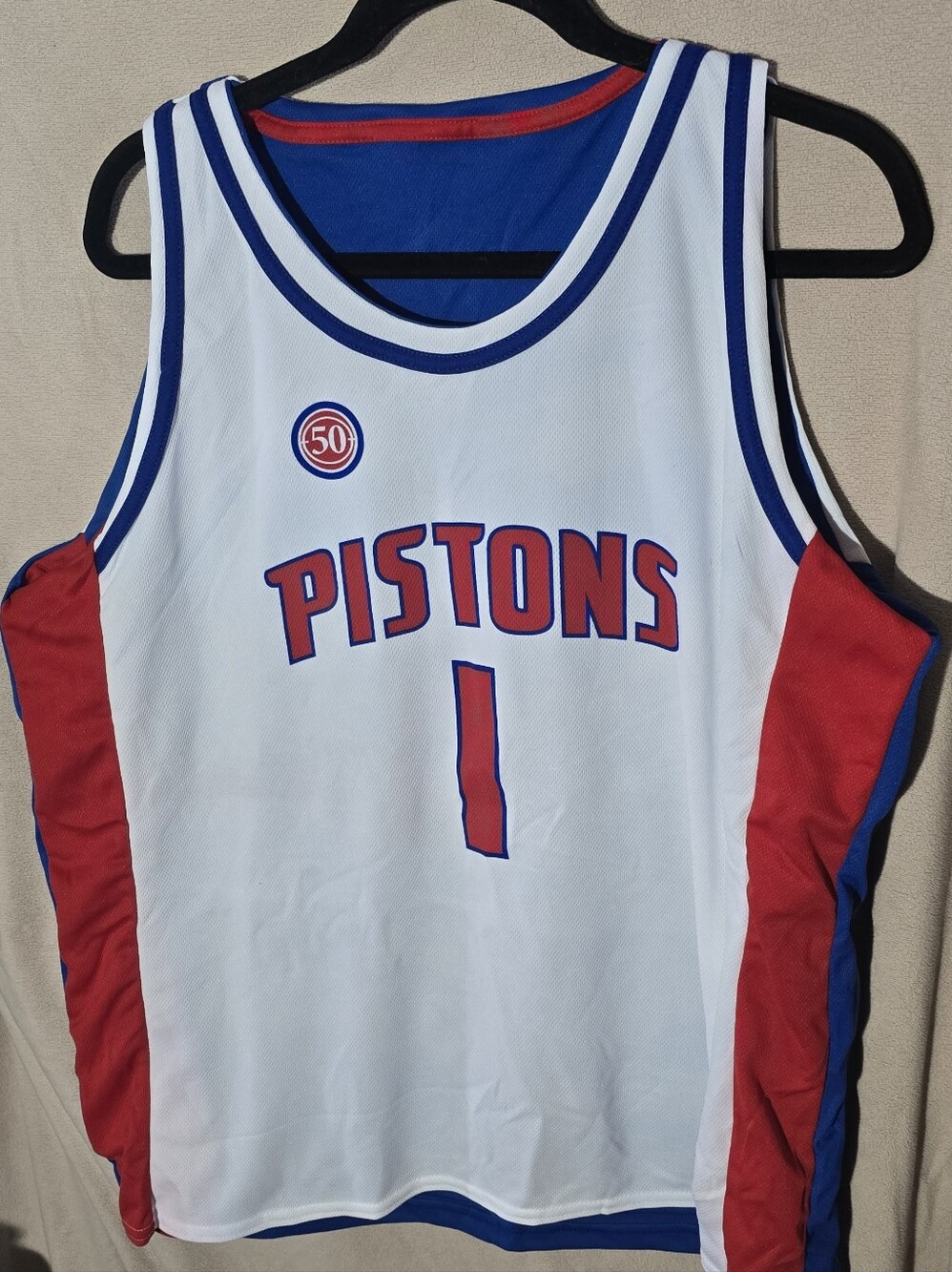 Reversiable PISTONS White & Red Basketball Jersey - Billups, Thomas